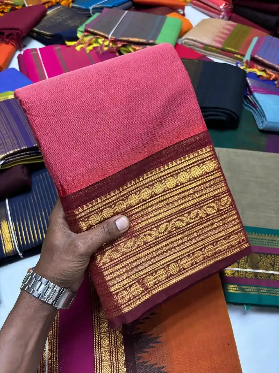Dusty Rose Pink Kanchi Pure Cotton Saree